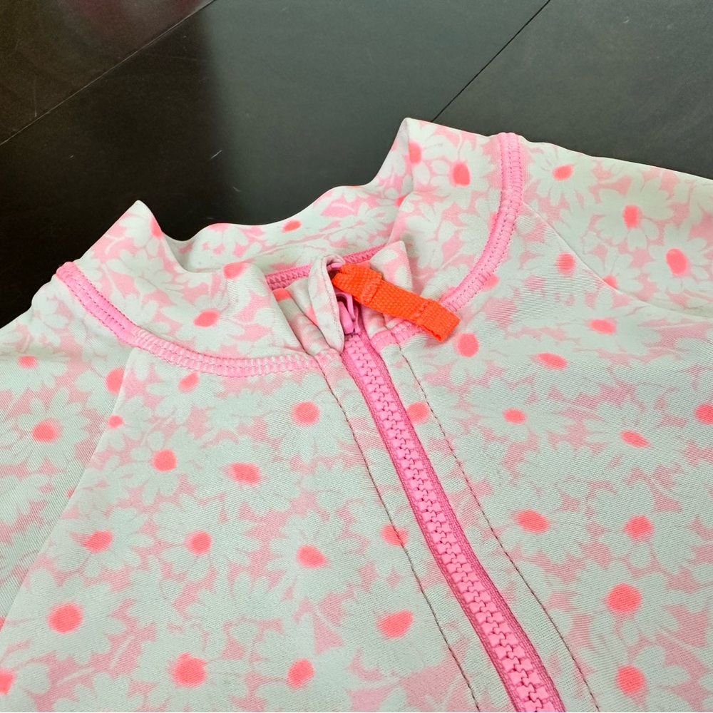 JCrew Girls rashguard one piece in neon flower, UPF 50+, size 4-5